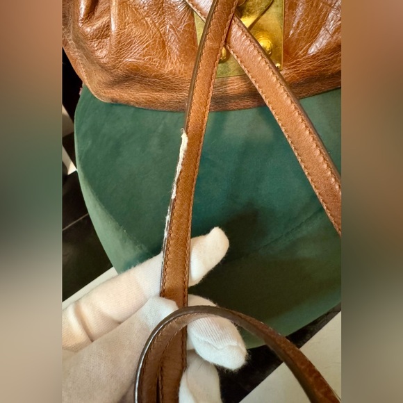 AUTHENTIC Miu Miu Side Ribbon 2 Way Warm Brown Leather Gold Tone Hardware Bag - Picture 16 of 16